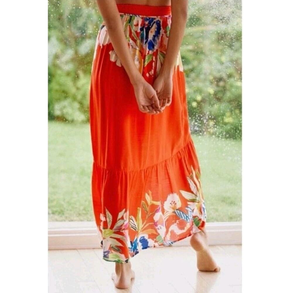 Anthropologie Maaji Maxi Wrap Skirt Ruffle Women Red Tropical Floral Medium - Picture 4 of 9